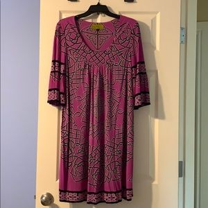 3/4 ruffle sleeve printed dress  Nicole Miller